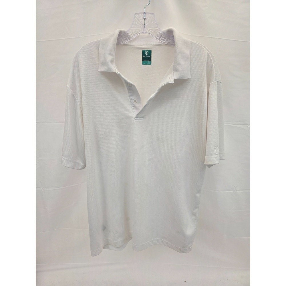 Pro Tour Airplay‎ Mens Large White Short Sleeve Golf Polo Shirt Textured Knit L